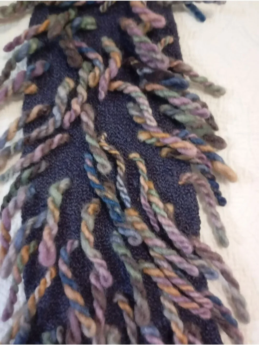 Free People Purple Knit Scarf With Multicolor Fringe Detailing